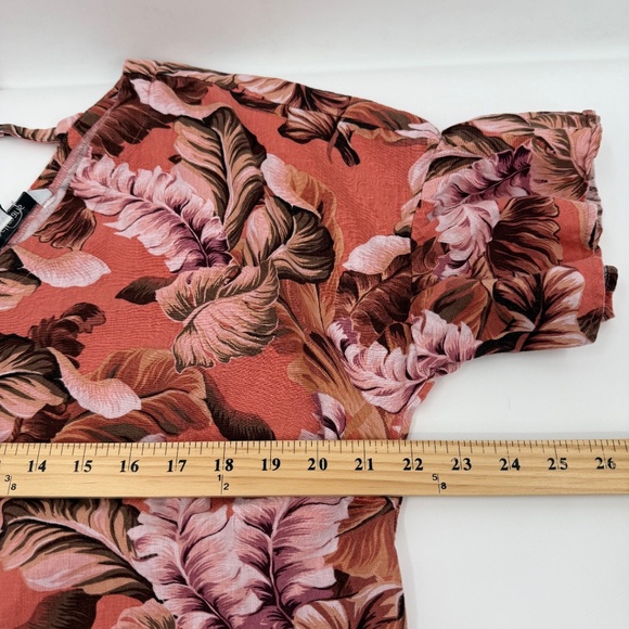 Rockmans Top Women 16 Pink Hawaiian Tropical Linen Blend V Neck Bell Sleeves - Picture 10 of 12